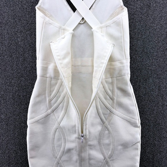 Bandage Bodycon Y2K Criss‎ Cross Back Zipper Dress Ivory- See Measurements - Picture 7 of 7
